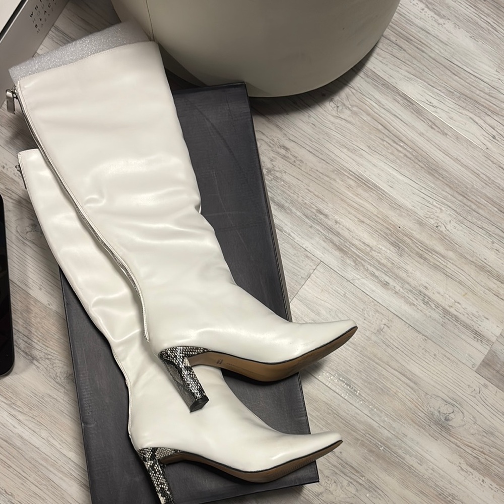 French Connection White Over the Knee Boots Sleek Design
